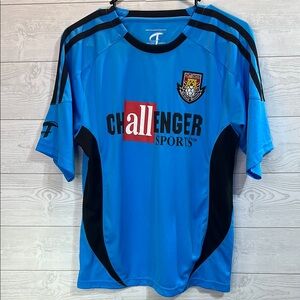 Challenger Sports Men's Blue and Black Challenger‎ British Soccer Jersey Small